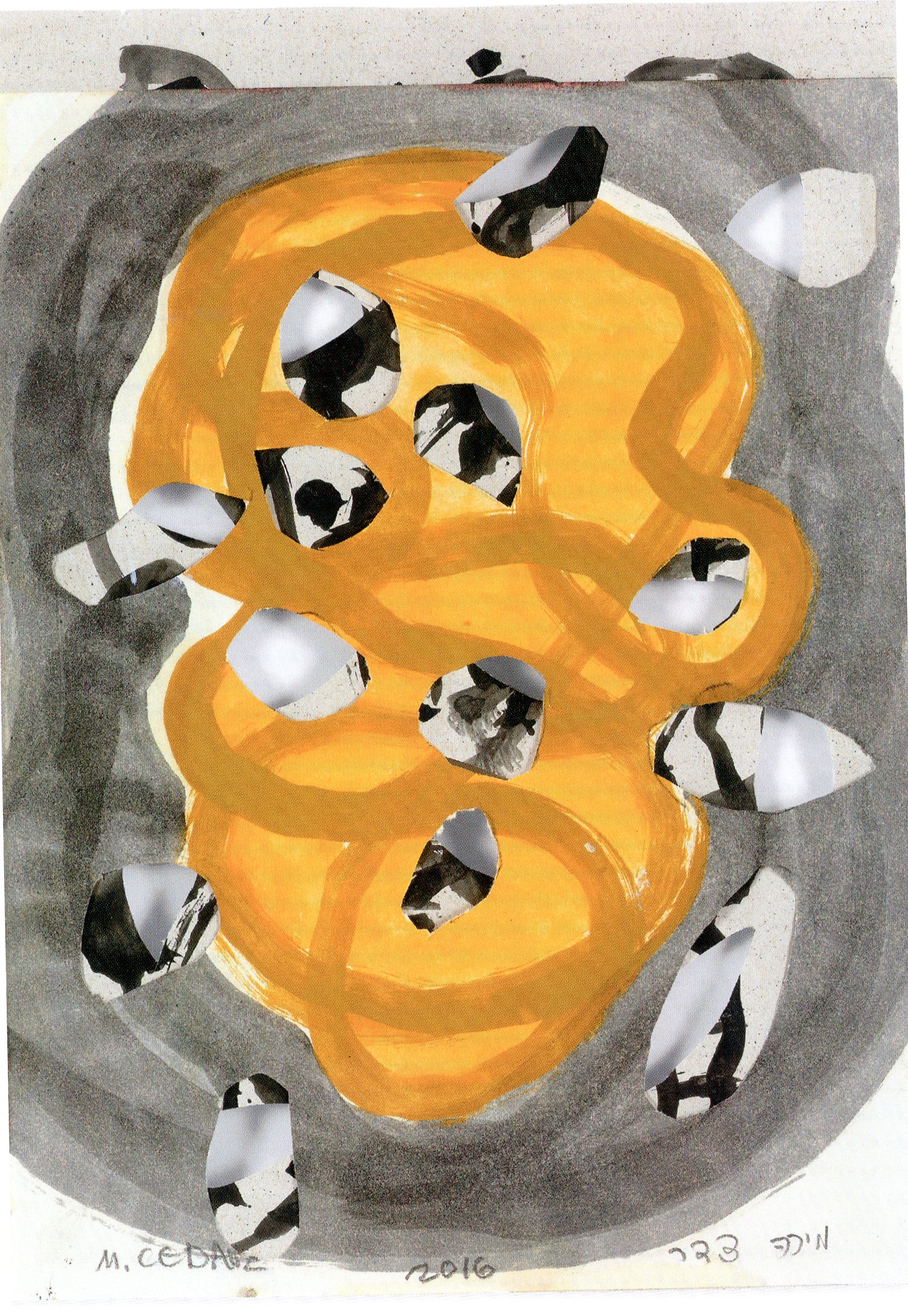 מירה צדר, מרבה עיניים, 2016, קולאז' ואקריליק על נייר.jpg