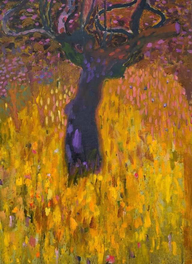 עמית קבסה, עץ, שמן על בד, 170 על 170 סמ, 2020