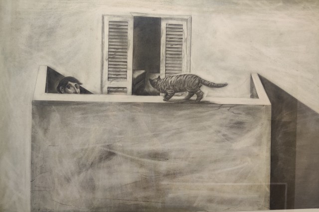 חתול במרפסת, 1991 עפרון על נייר
