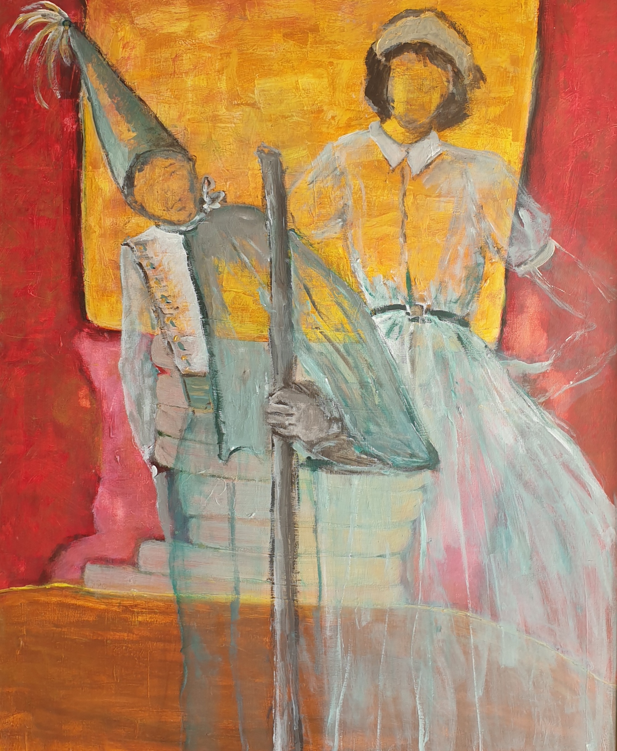 פורים במושב, 1991-2021, אקריליק על בד, 85X100 סמ